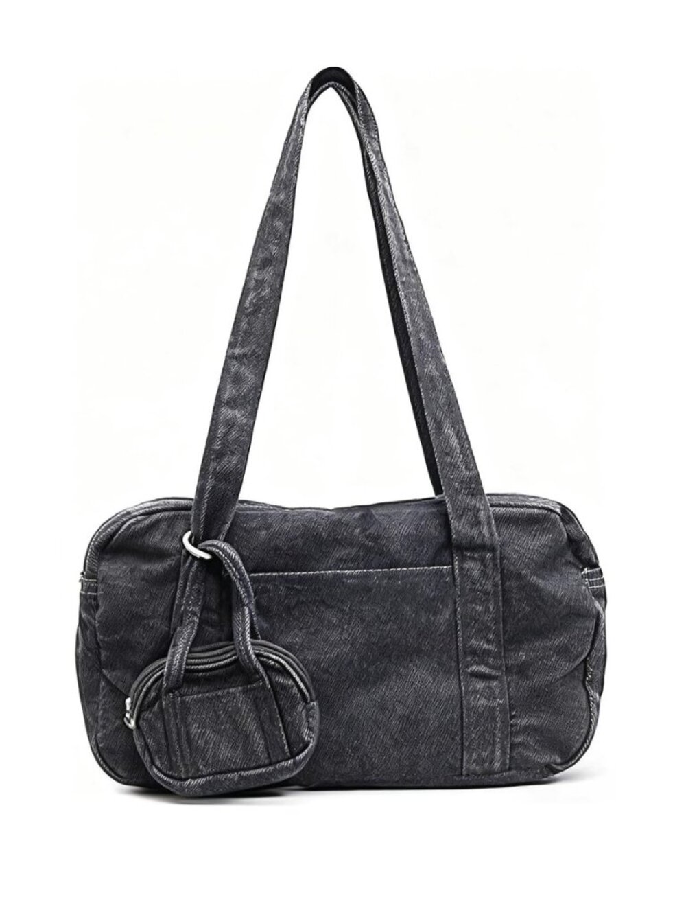 Bowler Bag with Mini Coin Pouch Slouchy Denim Hobo Tote Bowling Bag Purse